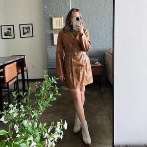 NWT Princess Polly Belted Brown Pleather Trench Coat